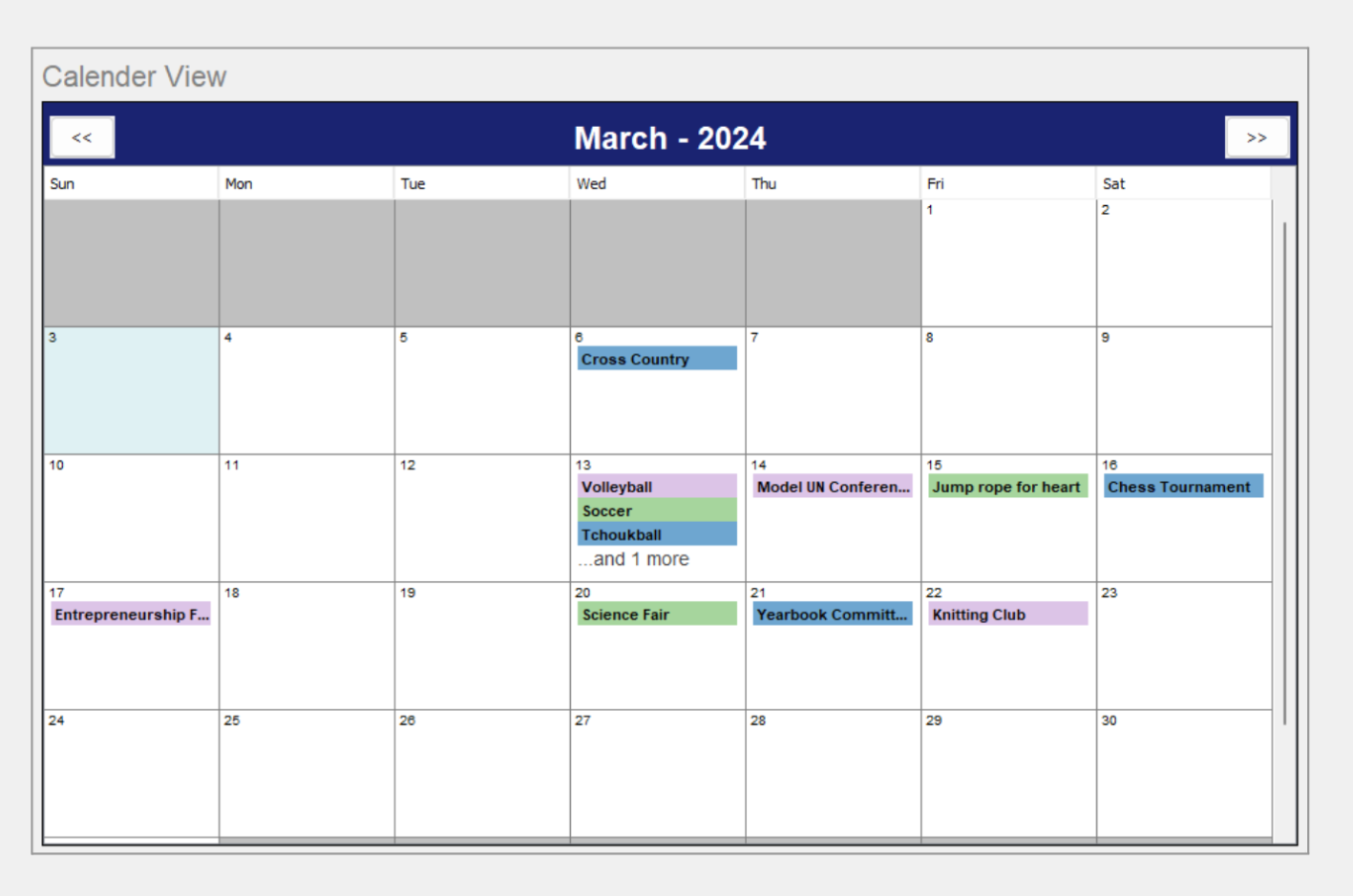 Calendar View